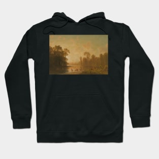 Twilight With Deer by Albert Bierstadt Hoodie